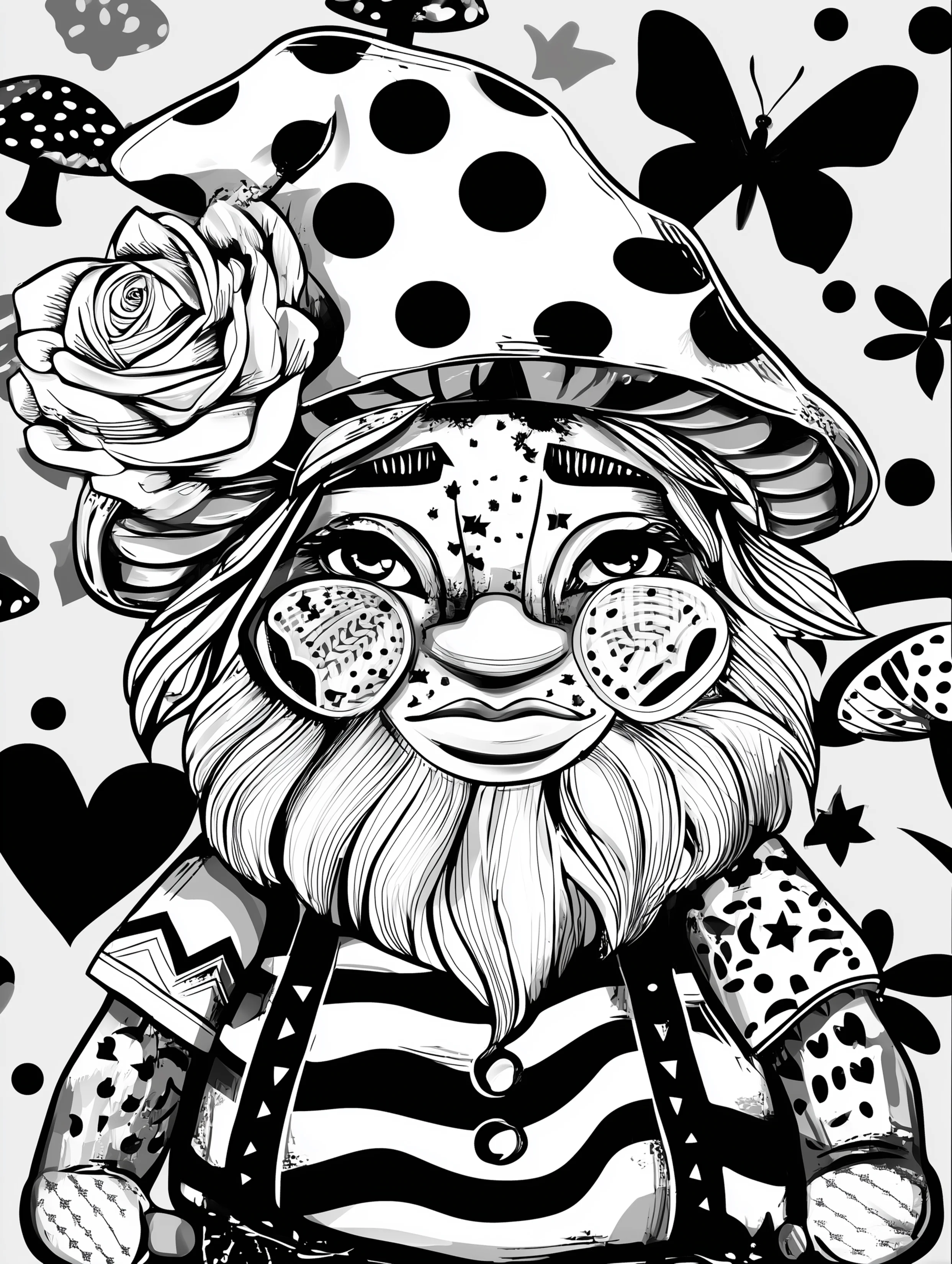 Free printable gnome coloring page for adults featuring a gnome with expressive cheeks